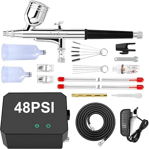 Gocheer Airbrush Kit with Air Compressor, 40 48 PSI High Pressure Air Brush Non-Clogging with 0.2/0.3/0.5mm Nozzle/Cleaning Sets, Ideal for Painting, Modeling, Cake Decor, Makeup (Black, 48 PSI) - Image 1