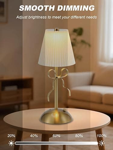 CryzhalinX Cordless Table Lamp,Small Desk Lamp with 3 Color,Touch Dimmable Bedsdie Lamps,Bow Lamp with Fabric Shade,LED Night Light for Girls Room Princess Room Decor(Gold) thumbnail 3