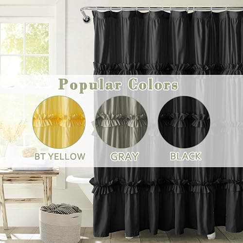 BRHF Farmhouse Ruffle Shower Curtain with Handmade Ruched, Vintage Ruffled Fabric Bathroom Curtains, Decorative Elegant Bathroom Curtain with 12 Holes, Black, 72" W x 72" H(N60049) thumbnail 7