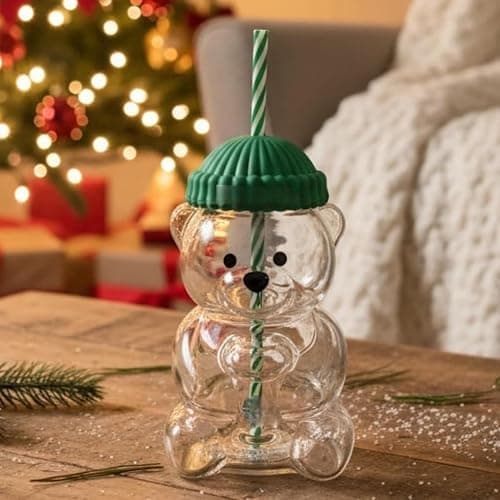 Nurnesy 20oz Cute Bear Straw Cup - Borosilicate Glass Baby Mug with Lid for Coffee, Milk & Tea Drinks thumbnail 3