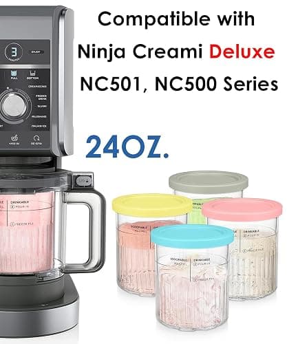 FIRJOY Replacement Pints and Lids - 24oz. Containers Compatible with Ninja Creami Deluxe 11-in-1 NC501, NC500 Series Ice Cream Maker (4 Pack - Blue, Pink, Grey, Yellow) thumbnail 2