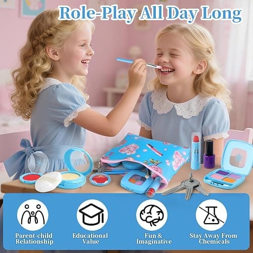 Woumserta Pretend Makeup Kit for Kids 3-5, Blue Fake Makeup Set for Toddlers Girls, Play Makeup Gifts for Little Girls Age 3 4 5 6 7 Year Old, Make Up Toys Birthday (Blue) thumbnail 5