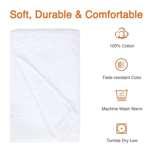 Amazon Basics Soft and Thick Cotton Hand Towels for Bath, Kitchen, Gym, 16 x 26 in, White, 12-Pack thumbnail 4