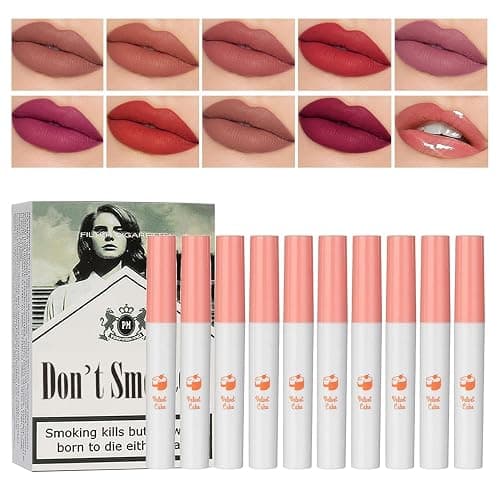 ROTORS 10 Colors Matte Lipstick Cigarettes Set,Red Matte Lipstick Lip Tint Stain Set,Waterproof Long Lasting Lipsticks 24 hours,Gifts for Girl Women Birthday Party(D-10pc) - Image 1