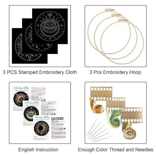 Louise Maelys 3 Set Tarot Moon Embroidery Kits for Beginners with Evil Eye Pattern,Adults Starter Cross Stitch Kit DIY Needlepoint - kit-7 thumbnail 2