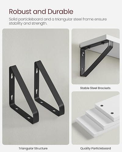 VASAGLE Wall Shelves, Floating Shelves Wall Mounted, Set of 3, 2 Mounting Ways, 30/35/40 cm, for Living Room, Bathroom, Kitchen, Cloud White and Matte Black LWS033B14 thumbnail 7