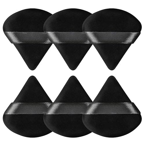 Pimoys 6 Pcs Powder Puff, Face Soft Triangle Makeup Puff Velour Makeup Sponge for Loose Powder (Black) - Image 1