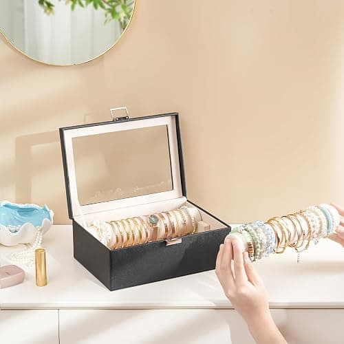 Lolalet Bracelet Display Holder with Clear Lid -Black | Jewelry Organizer with 2 Velvet Display Rods, Perfect Storage Case for Bangles, Bracelets, and Watches, Great Gift for Her thumbnail 6