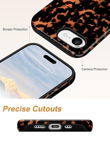 Jusy Magnetic Brown Tortoise Shell Phone Case for iPhone 16,Orange | Compatible with MagSafe,Cute Aesthetic Cheetah Leopard Design,TPU and PC Protective Shockproof Cover thumbnail 5