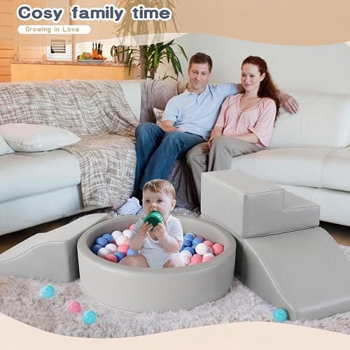 Hoohtoot Foam Climbing Blocks for Toddler: with 4-Piece PU Leather Climbing Toys and a Ball Pit - Foam Ball Pit for Toddlers - Climbing Toys Indoor for Kids Crawling thumbnail 2