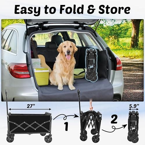 Wagons Carts Foldable, 280 Lbs with Adjustable Handle, Black Lightweight Portable, Collapsible Wagon for Beach Trip, Camping, Shopping, Sports, Travel, Picnic and Grocery (Dark Black) thumbnail 3