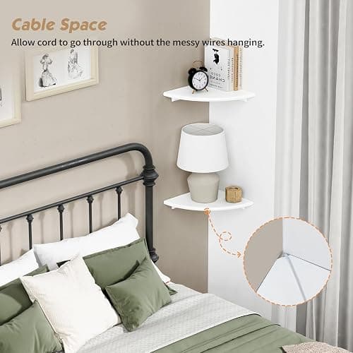 Forbena White Corner Floating Shelves for Wall Set of 4, Rounded Corner Shelves Wall Mounted for Kids Bedroom Books, Cute Wood Hanging Corner Shelf for Bathroom Decor, Living Room, Small Spaces thumbnail 6