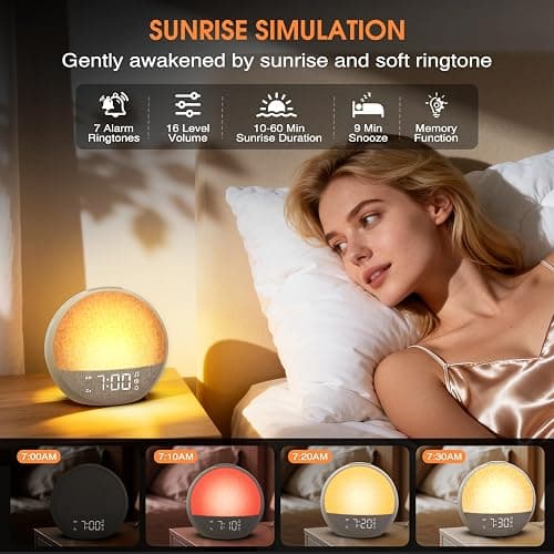 APUZOM Reveil Lumineux Simulateur d'Aube, Eveil Lumière Réveil Matin avec 7 Sonneries, 30 Sons Naturels, Minuteur, Snooze, Lampe de Chevet avec 11 Couleurs Veilleuse, Cadeaux pour Enfant Ado Adulte thumbnail 3