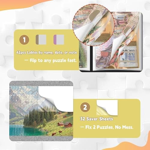 Puzzle Storage Folder for 1500pcs with Labeling Tabs & Name Card Pocket, Portable Puzzle Keeper,Jigsaws with Handle,32.6 * 25.2in(Inner Page), Black thumbnail 4