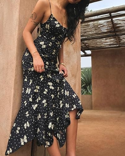 LASPIA Women's Floral Print Fishtail Wrapped Buttocks Dress Summer Vacation Bodycon Dresses thumbnail 3