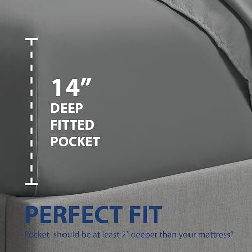 Cathay Home Luxury Wrinkle And Fade Resistant Double Brushed Ultra Soft Microfiber 14-inch Standard Pocket Single Fitted Sheet, Gray, Twin - Black Twin thumbnail 4