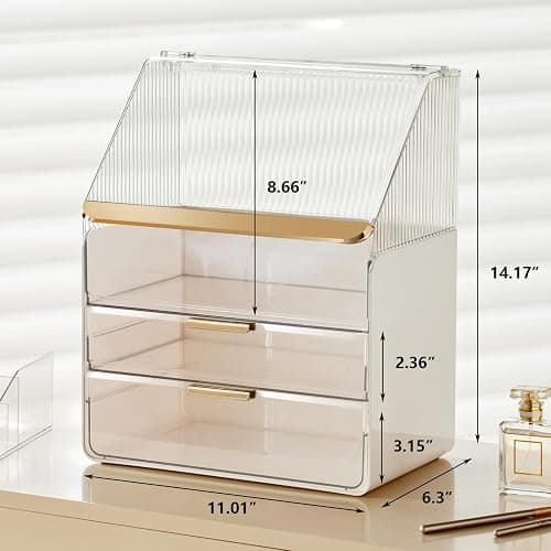 Omeily Large Makeup Organizer Countertop Vanity Organizer Cosmetic Organizer Makeup Storage Box Bathroom Counter Organizer Perfume Skincare Organizers Gift Women Girls Clear Design Easy Visibility thumbnail 3