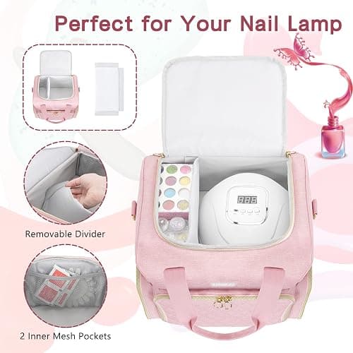 Nail Polish Organizer Holds 80 Bottles and a Nail Lamp,Nail Polish Carrying Case with 2 Removable Bags,Nail Organizers and Storage for Nail Tech,Portable Nail Polish Holder for Nail Supplies,Pink thumbnail 2