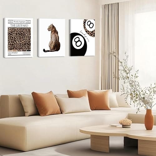Black And White Framed Wall Art Set of 3-Trendy Leopard Canvas Art Prints Funky Lucky 8 Ball Posters Prints Preppy Room Aesthetic Cheetah Wall Decor Pictures For Bedroom Bathroom Living Room 16×24in thumbnail 4