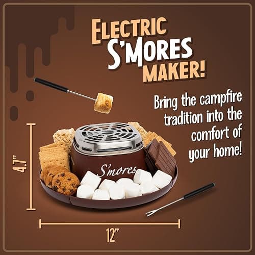 Nostalgia Tabletop Indoor Electric S'mores Maker - Smores Kit With Marshmallow Roasting Sticks and 4 Trays for Graham Crackers, Chocolate, and Marshmallows - Movie Night Supplies - Brown thumbnail 3