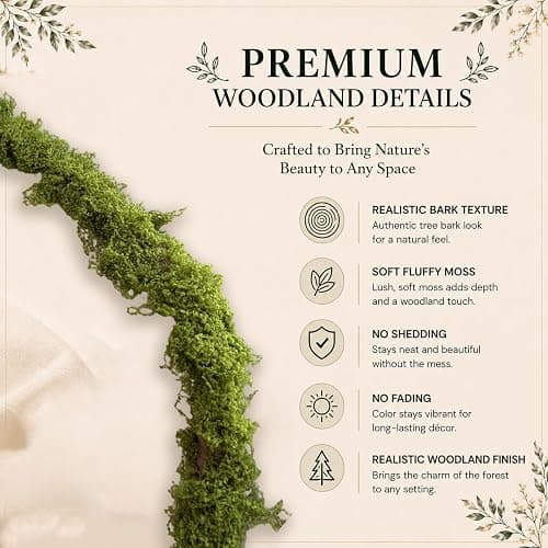 Johejohe 6 Pcs 118" Bendable Artificial Tree Branches with DIY Fake Moss | 0.5&0.6" Dia. Fake Tree branches, Enchanted Forest Decorations for Tea Party, Halloween, Christmas or Woodland Theme Events thumbnail 4