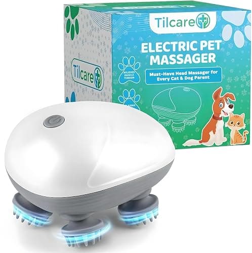 Tilcare Handheld Pet Massager for Dogs and Cats Electric Cat and Dog Massage Tool - Head and Back Scratcher for Relieving Tension, Tight Muscles and Stiffness with Four Rotating Massage Heads - Image 1