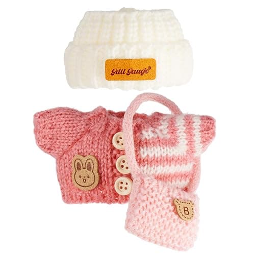 Clothes for 17cm Dolls, Clothes Set for 17cm Doll, Crochet 3 Piece Set Hat Clothes Backpack for Doll, Stylish Adorable Dolls Clothes Accessories (No Doll) (Pink) - Image 1