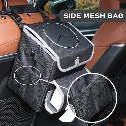 upra Car Trash Can with Lid,Bag Hanging Storage Pockets,Adjustable Tissue Holder & Straps,Portable Waterproof Garbage Bin, 1.98 Gal Large Capacity Multipurpose Bin thumbnail 6