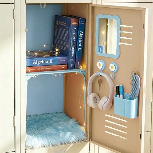 Flickzy 19 PCS Locker Accessories for Girls - Locker Decorations Kit with Magnetic Mirror Whiteboard Shelf Rug Wallpaper Lights, Locker Organizer Set for School Dorm Gym Office (Blue) thumbnail 2