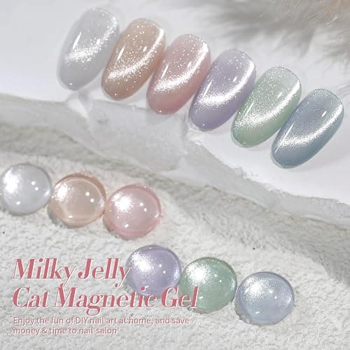 Born Pretty Cat Magnetic Eye Gel Nail Polish, Pastel Milky Cat Magnetic Gel Pastel Blue Green Purple Pink Nude Silver Nail Art Gel Manicure Salon DIY Gifts 7ML 6PCS thumbnail 7