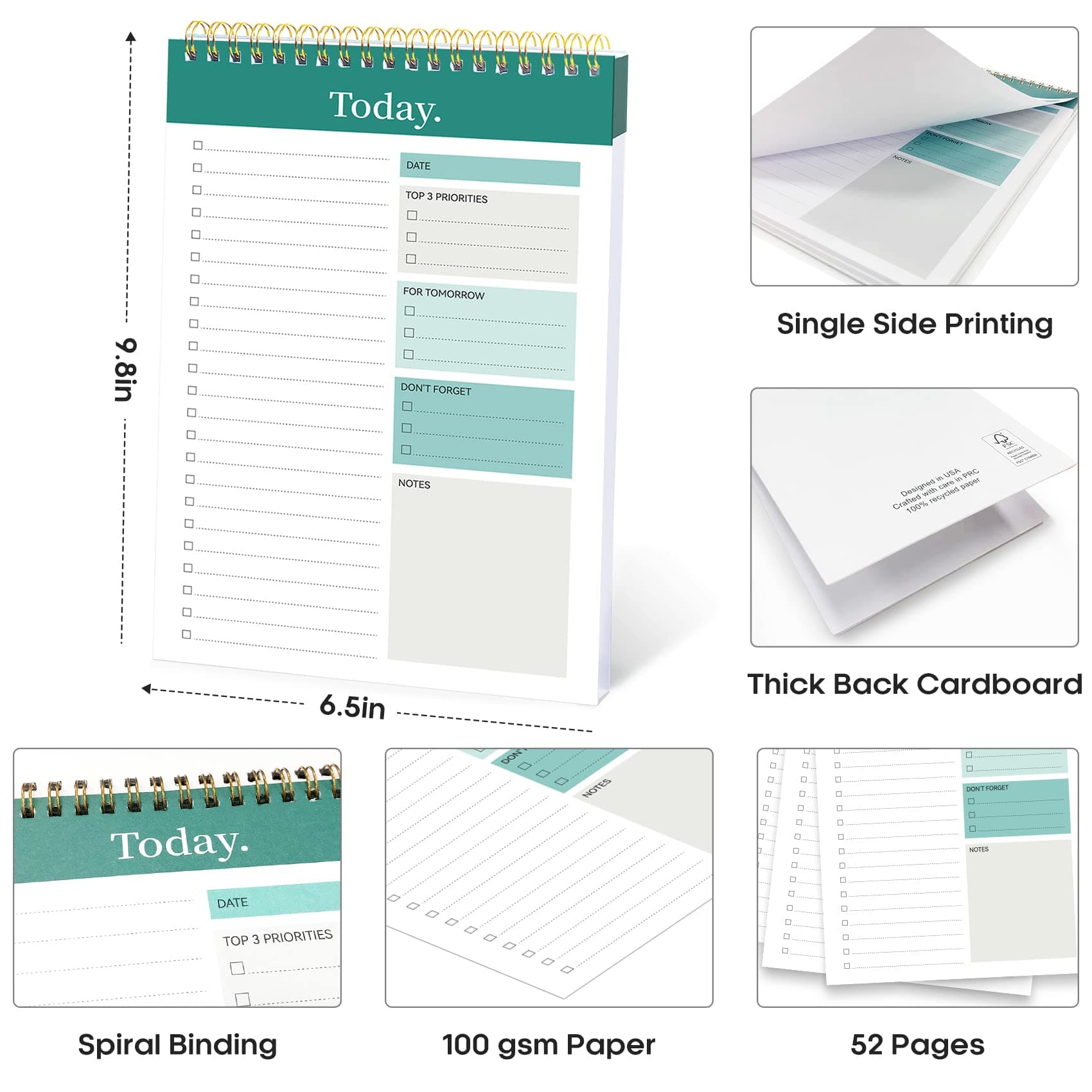 To Do List Pad - Notebook With 52 Sheets, Undated Daily Planner for Tasks and Goal Setting, Suitable for Office, Home and School - Greenery Sway thumbnail 6
