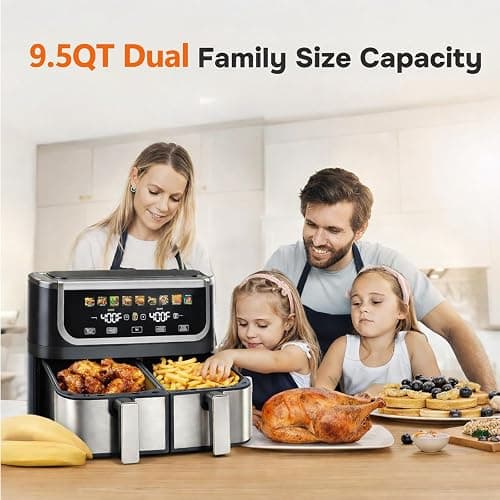 Simple Deluxe 9.5-Qt Dual Basket Air Fryer, 10-in-1 Digital Preset 1700W Airfryer, Sync Cook, Independent Temp Control, Shake Reminder, Nonstick Basket, Black thumbnail 2