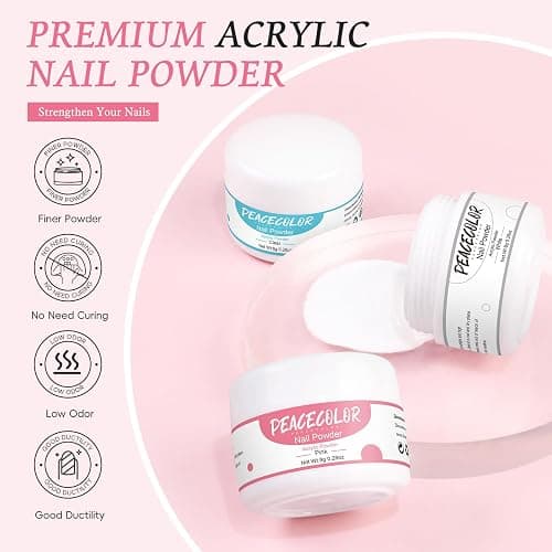 PEACECOLOR 72 Pcs Acrylic Nail Kit with Everything: Gel Nail Polish Kit with U V Light & Drill Machine Acrylic Powders 18Pcs Decoration Powder Base Top Coat Manicure Kit for Beginners Gifts for Women Girl Nail Extension Kit thumbnail 7