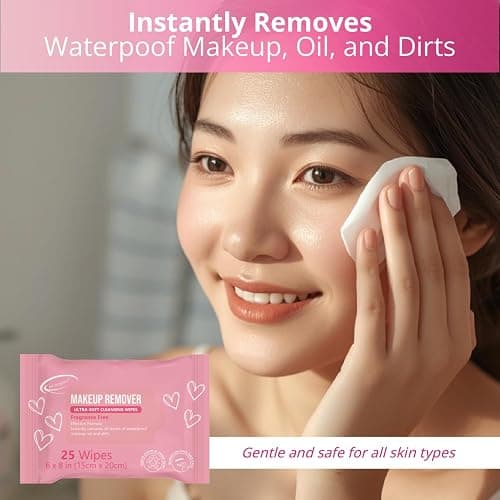 Air Jungles Makeup Remover Wipes 25 Count (Pack of 4), Alcohol-Free & Fragrance-Free, Extra Large Facial Towelettes for Face & Eyes, Removes Waterproof Makeup, Infused with Vitamin E thumbnail 3