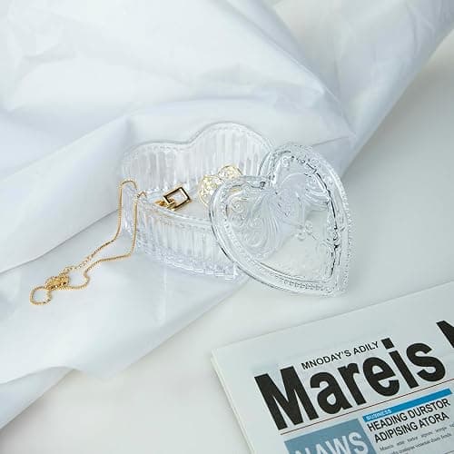 Gaolinci Crystal Glass Heart-Shaped Storage Box Embossed Jewelry Box Candy Box with Lid thumbnail 4