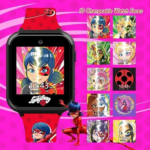Miraculous Kids Interactive Smartwatch – Touchscreen Watch 10 Changeable Faces, Step Counter, Games, Selfie Cam, Alarm & Timer, Durable Silicone Straps – Fits Wrists 5.5"-8.0" thumbnail 2