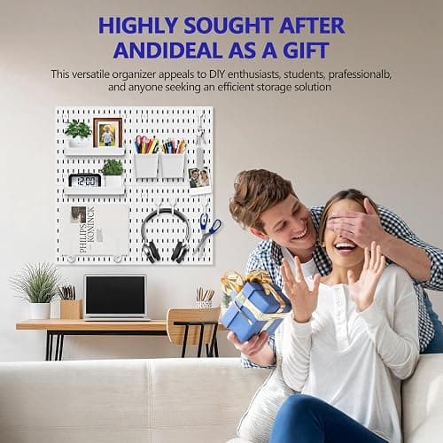 white pegboard wall organizer - skadis peg board panels for desk and wall control - durable pegboard （White, 22″×22″） thumbnail 7