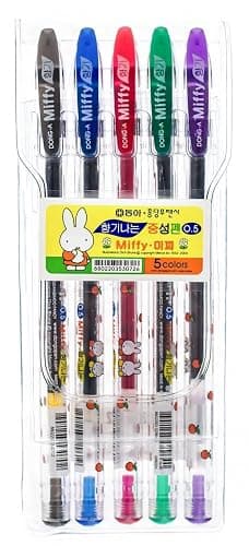 DONG-A Miffy Bunny, Gel Ink Rollerball Pens, 0.5mm, Assorted Colors (5 Color Set) - Image 1