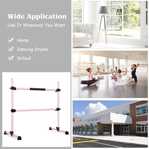 GOFLAME Ballet Barre Portable Double, 4FT Freestanding Ballet Barre Adjustable, Heavy Duty Dancing Stretching Ballet Bar for Home, Dance Barre, Fitness Ballet Bar (Pink) thumbnail 7