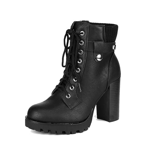 DREAM PAIRS Women's Lace up Combat Ankle Boots High Chunky Heel Fashion Heeled Booties Shoes - Image 1