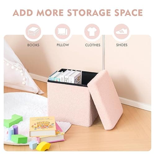 ROOM | Amazon | B FSOBEIIALEO Small Storage Ottoman Cube Sherpa Ottomans Foot Rest, Foldable Boucle Ottoman, Faux Teddy Fur, Cream White 12.6"x12.6"x12.6" - White - 12.6"x12.6"x12.6" thumbnail 5