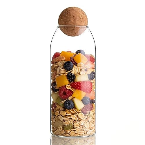 JEIINT Candy Jar Candy Container Round ‌Cylindrical Glass Body with Spherical Cork Lid 1200ml 40.5oz thumbnail 4