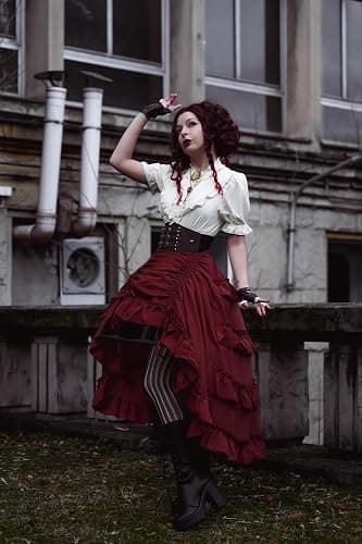 SCARLET DARKNESS Women's 2026 Summer Skirt Gothic Steampunk Skirt Renaissance High-Low Bustle Skirt thumbnail 3