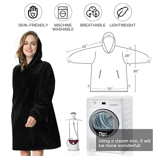 LetsFunny Blanket Hoodie,Oversized Wearable Sherpa Fleece Blanket Sweatshirt,Super Soft Warm Cozy with Giant Pocket,Gifts for Women Men Adults Teenagers Kids, One Size Fits All thumbnail 3