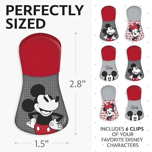 Disney Magnetic Chip Clips – Set of 6 Bag Clips for Food Storage - Mickey, Minnie, Lilo & Stitch, Winnie The Pooh – Durable Airtight Bag Chip Clips for Pantry & Fridge Use thumbnail 2