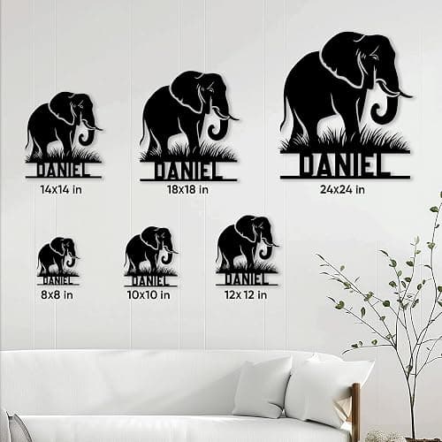 Custom Elephant Metal Sign – Personalized Name Wall Decor for Porch, Fence, Yard, Living Room, or Bedroom – Unique Gift for Mom, Dad, Kids, or Wildlife Lovers on Birthday or Family Celebration thumbnail 4