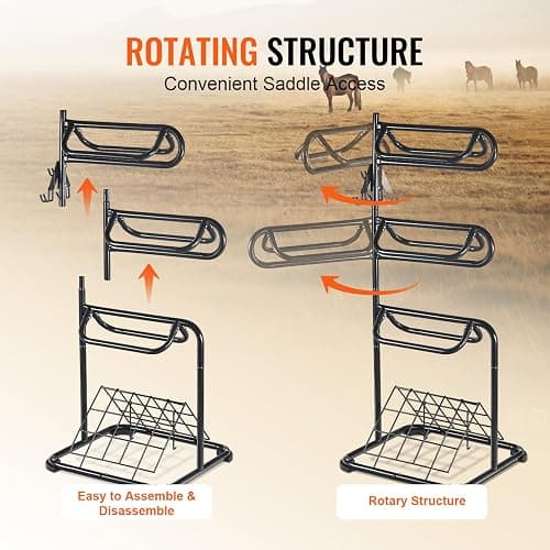 VEVOR Freestanding Saddle Stand, 30 x 30 x 68.5 in, 3 Tiers Saddle Rack, Heavy Duty Saddle Blanket Holder with Removable & Rotating Tiers, English & Western Saddle Rack for Tack Room Organization thumbnail 3