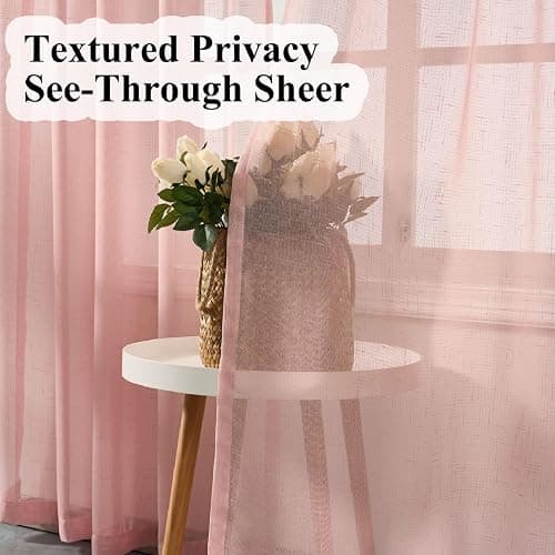 Ftinala Light Pink Sheer Curtains 102 Inch Long, Linen Look Textured Light Filtering Drapes for Girls Room, Light Pink Transparent Window Decor, Floor to Ceiling Pinch Pleat Curtain with Hooks thumbnail 3