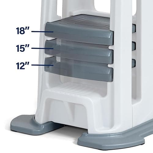 Simplay3 Toddler Tower Montessori Standing Kitchen Step Stool with Sturdy Stabilizing Base and Adjustable Platform, 20.5" D x 26" W x 34.5" H, Ages 18 Months to 5 Years, White thumbnail 4
