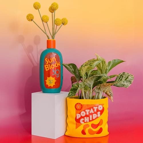 ban.do Vintage Inspired Sunblock Bottle Vase, Decorative Ceramic Vase, Large Flower Vase, Unique Sunblock Decor for Home/Kitchen/Office thumbnail 5